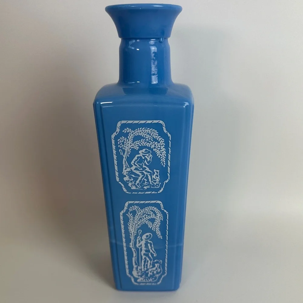 VTG Upcycled Vase 60s Jim Beam‎ Whiskey Decanter Blue and White Milk Glass Greek